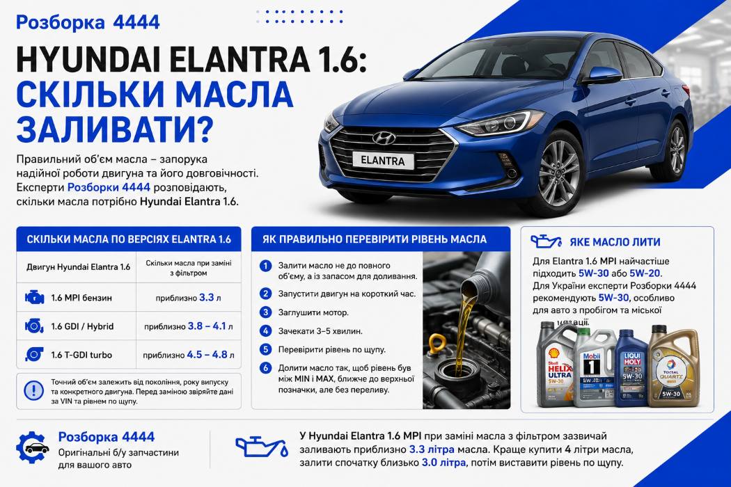 Hyundai Elantra 1.6 сколько масла заливать? - фото 1